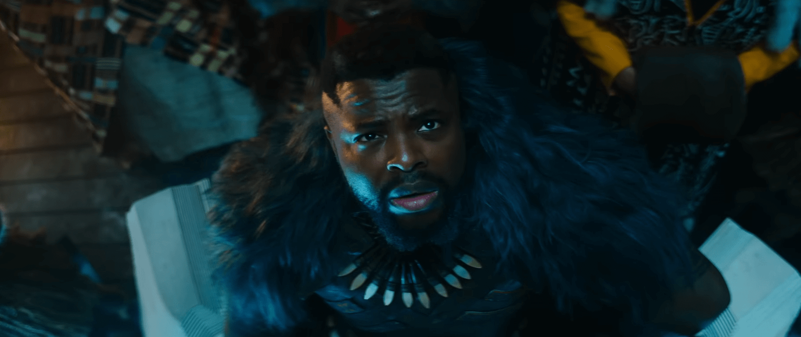 Winston Duke playing the role of M'Baku, the leader of the Monkey tribe