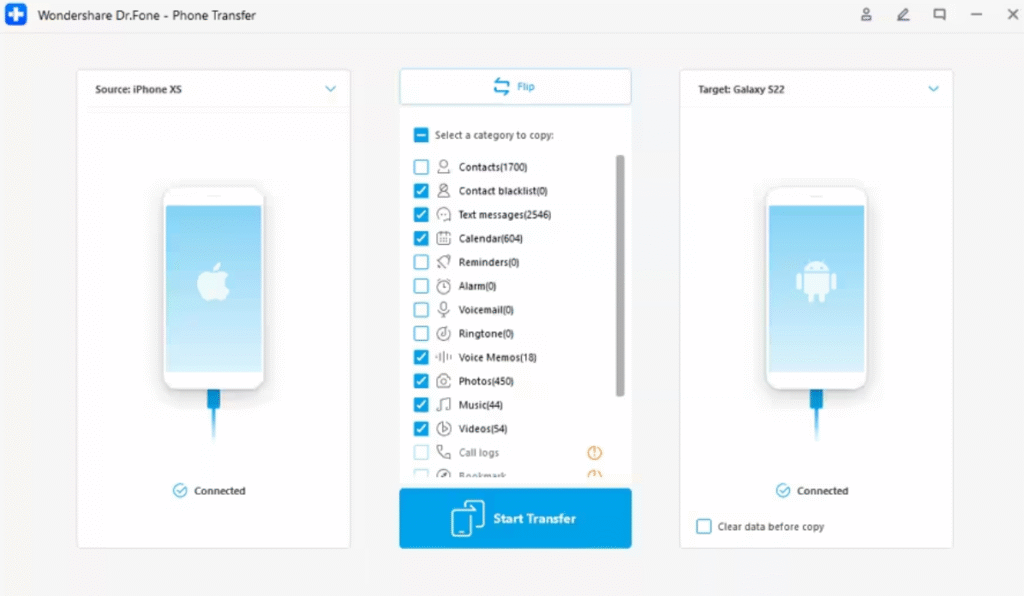 choose phone data via drfone
